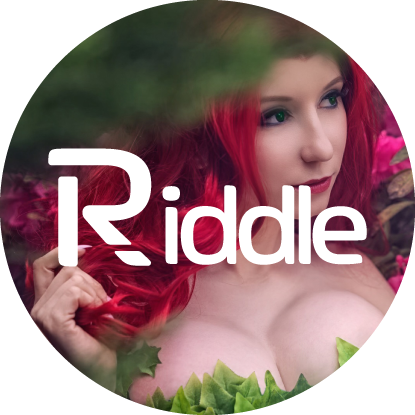 Riddle Cosplayer Logo with background image of her dressed as posion ivy from DC Comic Batman enimies